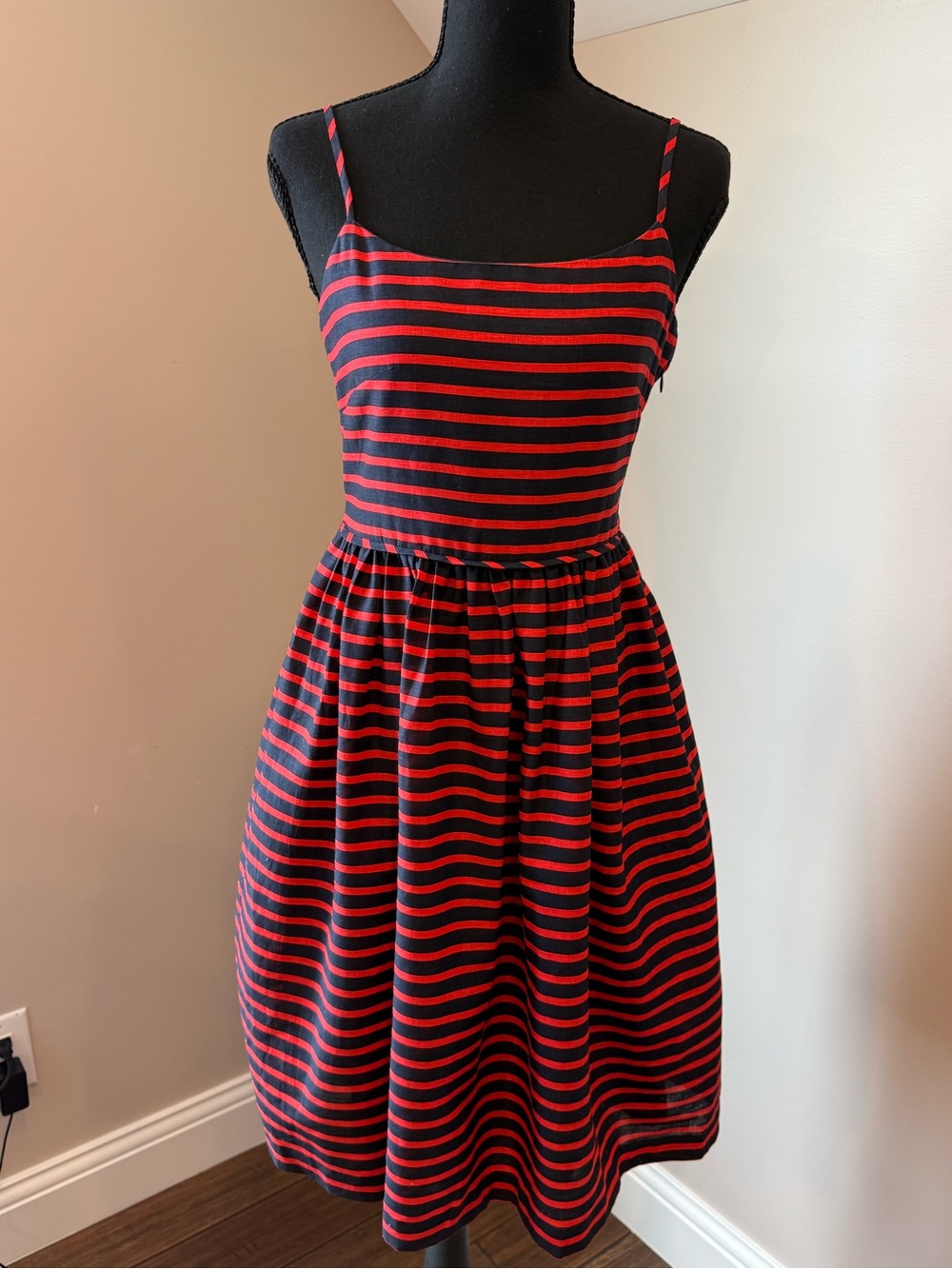 NWT J. Crew Red and Navy Striped Spaghetti‑Strap Mini Dress